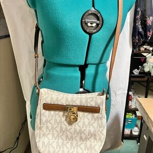 Michael Kors Tan and White Crossbody Bag with Gold Hardware